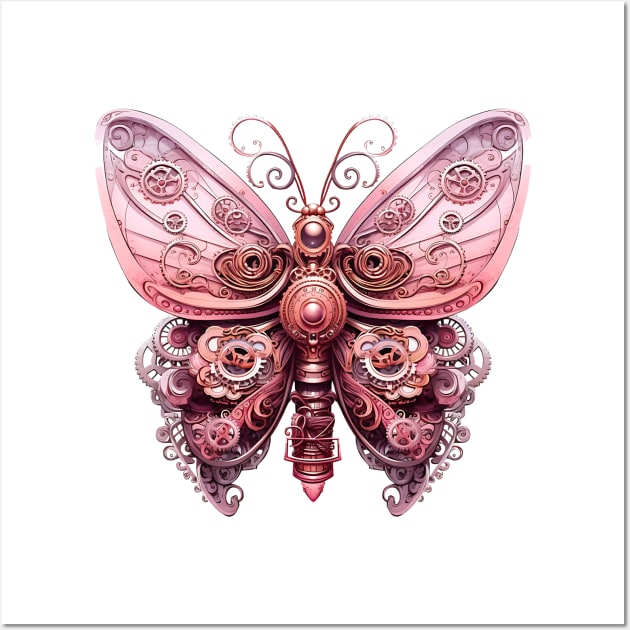 Pink Steampunk Butterfly Wall Art by Chromatic Fusion Studio